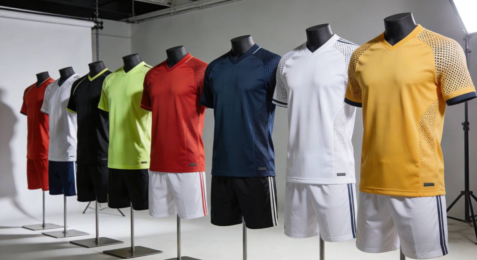 Custom Football Jerseys Manufacturer – Premium Team & Fan Designs Custom football jerseys manufacturer showcasing multiple generic jersey designs in different colors